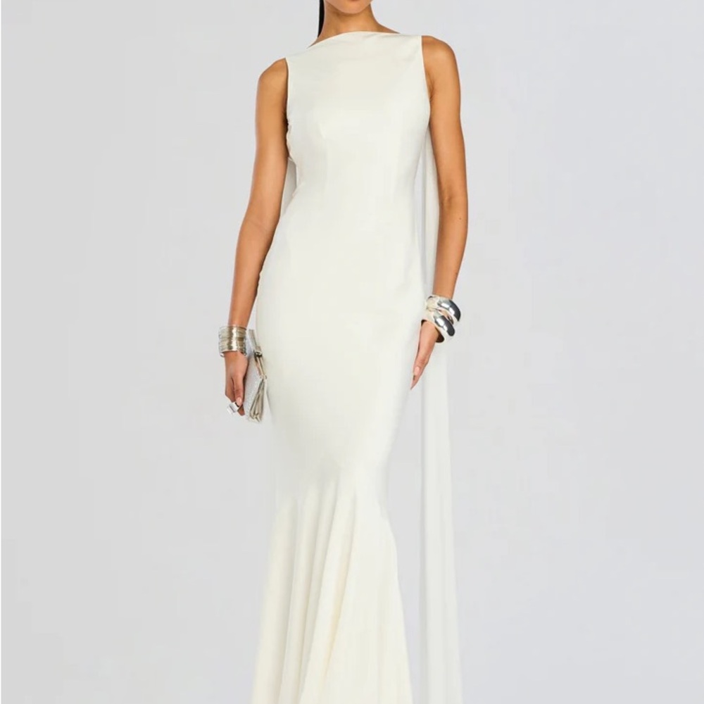 Retrofete Cream Sleeveless Bateau Maxi Gown